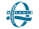 Het logo van de campagne "Cycling to work" van de FOD Mobiliteit & Vervoer.